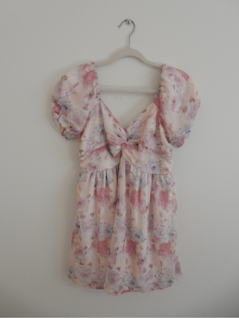 Lulu's Pink Floral Puff-Sleeve Mini Dress